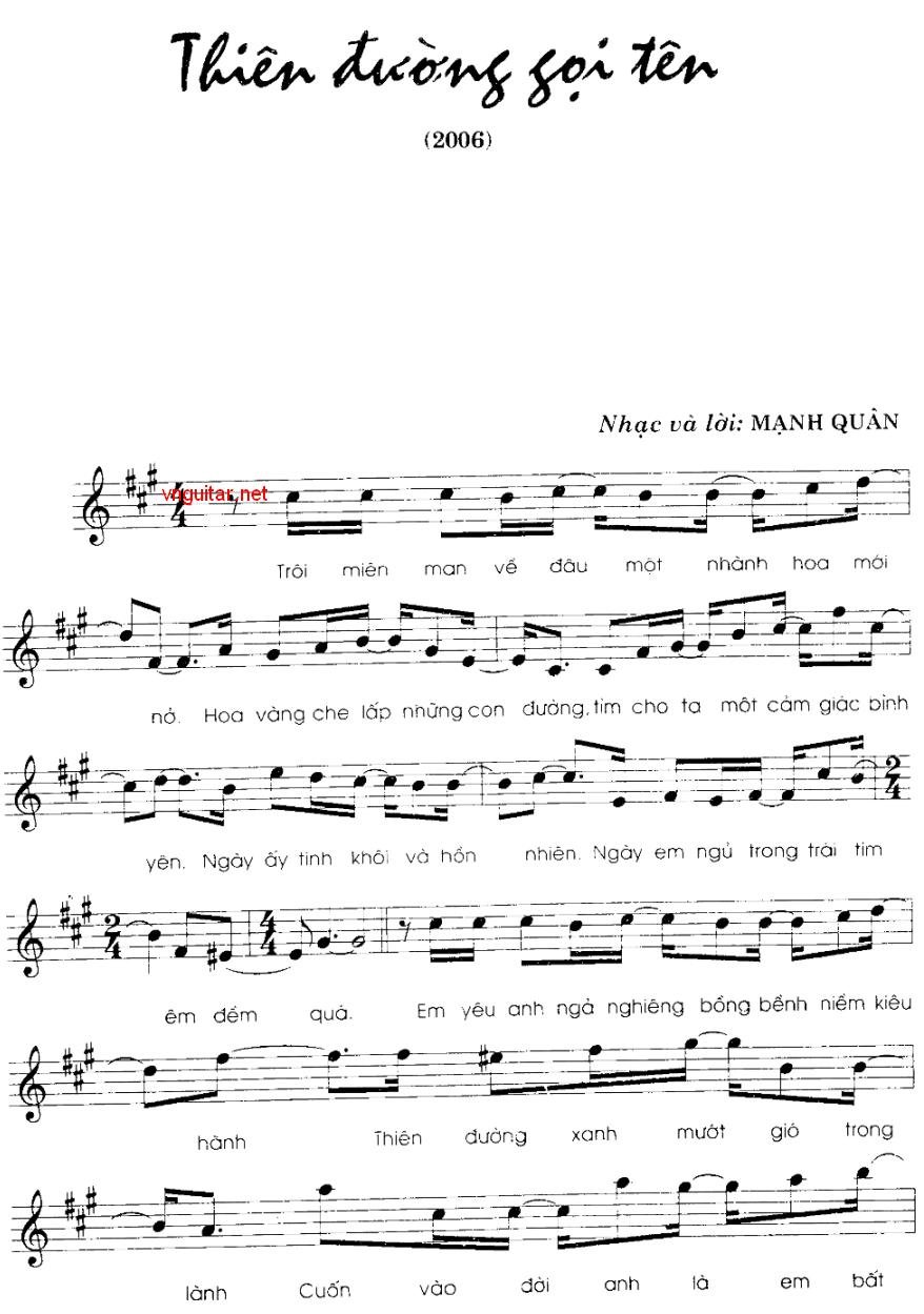 Sheet nhạc Thiên Đường Gọi Tên